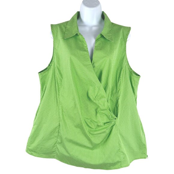 Talbots Surplice Blouse Top 18W Green White Polka Dot Sleeveless NWT TP-3183 - Picture 1 of 9